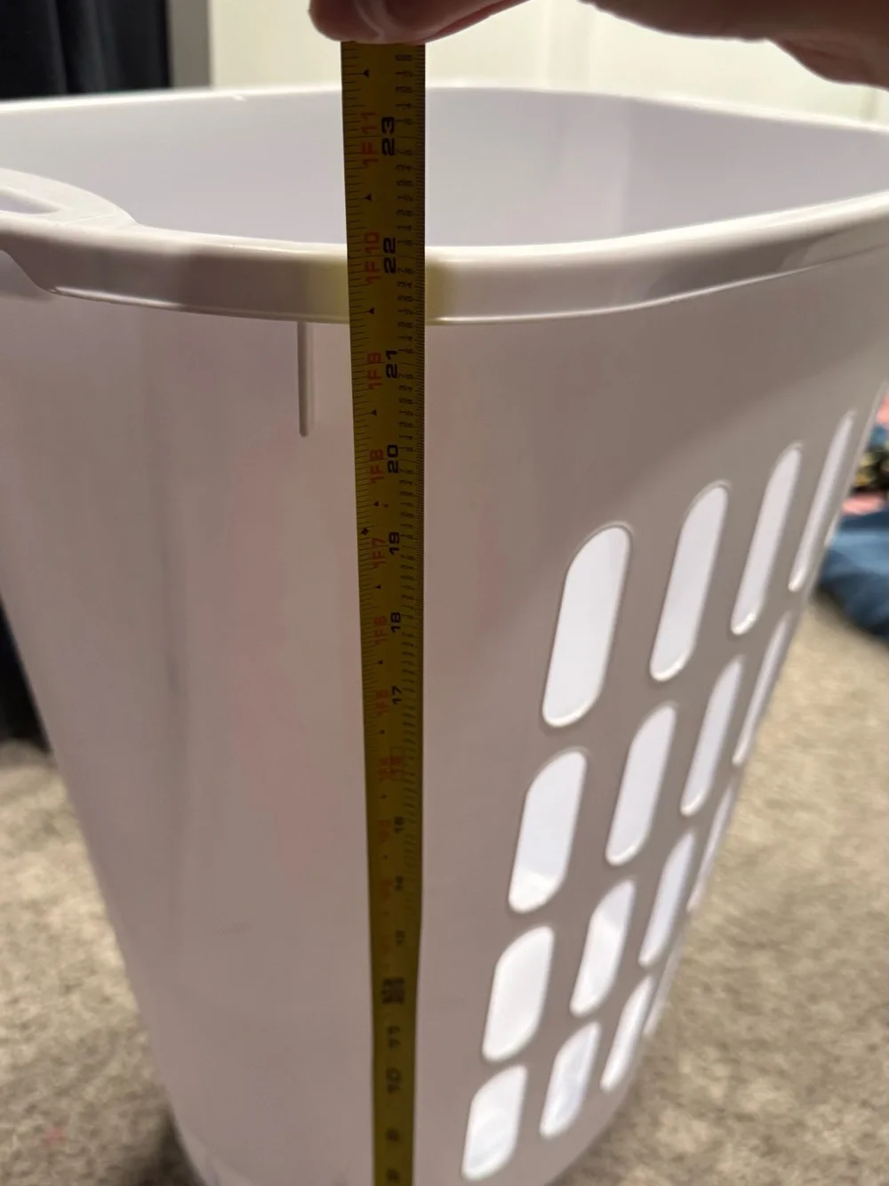 White Plastic Laundry Basket with Built-In Handles